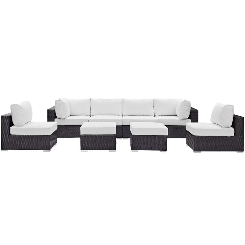 Modway Convene 8-Piece Aluminum and Rattan Patio Sectional Set in White/Espresso