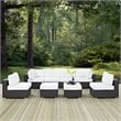Modway Convene 8-Piece Aluminum and Rattan Patio Sectional Set in White/Espresso