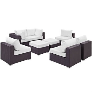 Modway Convene 8-Piece Aluminum and Rattan Patio Sectional Set in White/Espresso