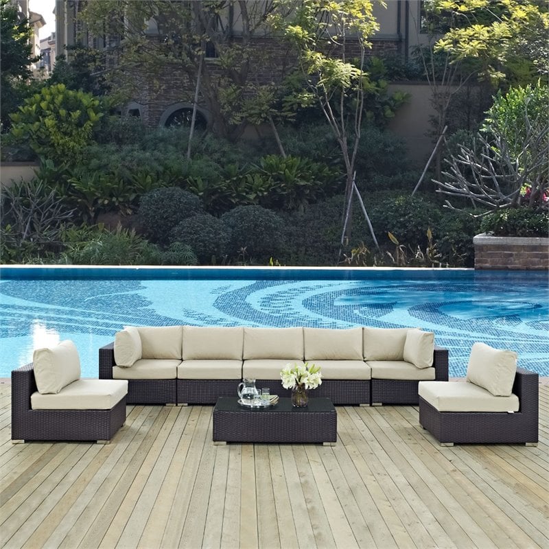 Modway Convene 8-Piece Aluminum & Rattan Patio Sectional Set in Espresso/Beige