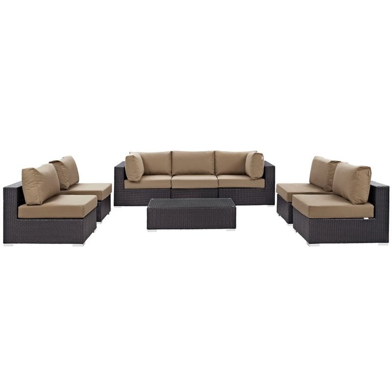 Modway Convene 8-Piece Aluminum & Rattan Patio Sectional Set in Espresso/Mocha