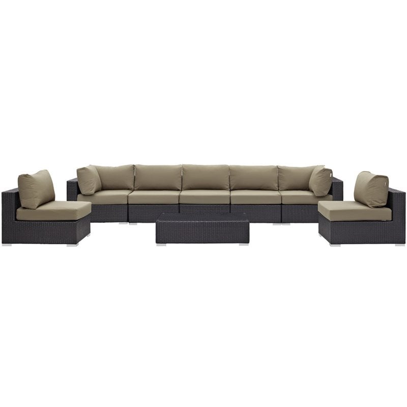 Modway Convene 8-Piece Aluminum & Rattan Patio Sectional Set in Espresso/Mocha
