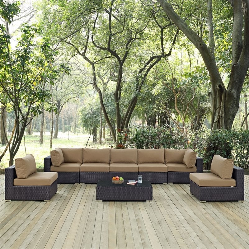 Modway Convene 8-Piece Aluminum & Rattan Patio Sectional Set in Espresso/Mocha
