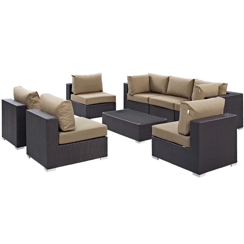 Modway Convene 8-Piece Aluminum & Rattan Patio Sectional Set in Espresso/Mocha