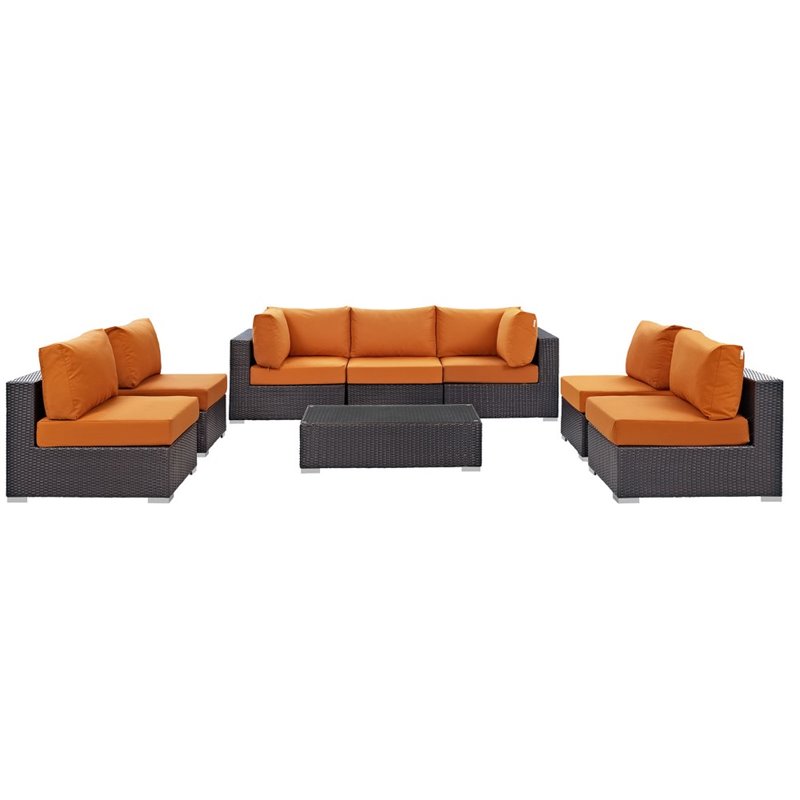 Modway Convene 8-Piece Aluminum Rattan Patio Sectional Set in Orange/Espresso