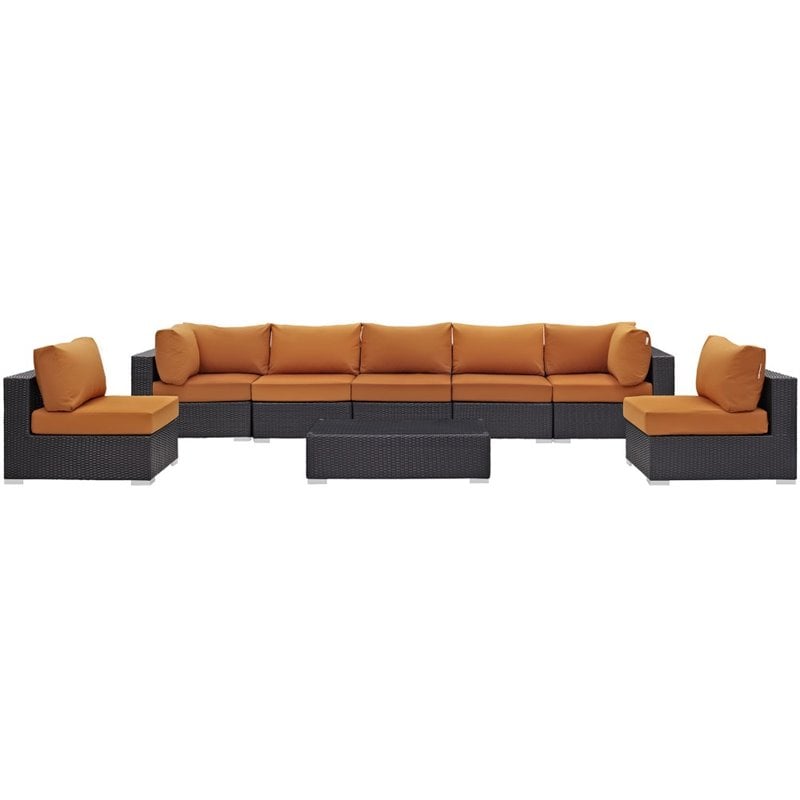 Modway Convene 8-Piece Aluminum Rattan Patio Sectional Set in Orange/Espresso