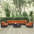 Modway Convene 8-Piece Aluminum Rattan Patio Sectional Set in Orange/Espresso