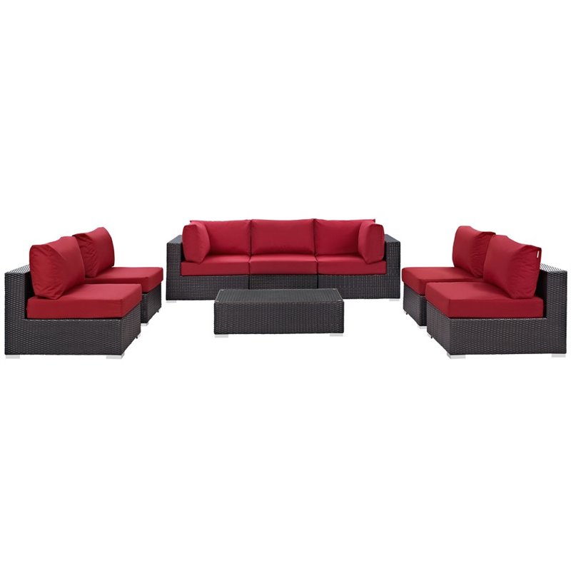 Modway Convene 8-Piece Aluminum & Rattan Patio Sectional Set in Espresso/Red