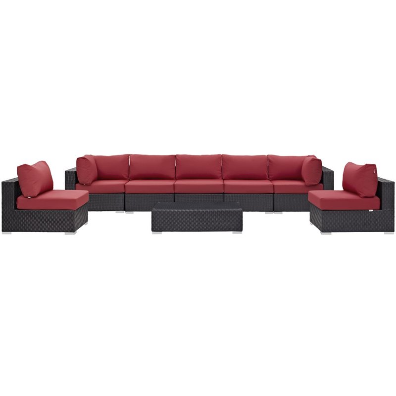 Modway Convene 8-Piece Aluminum & Rattan Patio Sectional Set in Espresso/Red