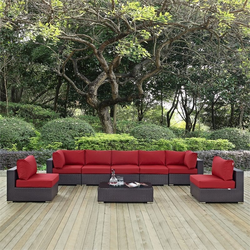 Modway Convene 8-Piece Aluminum & Rattan Patio Sectional Set in Espresso/Red