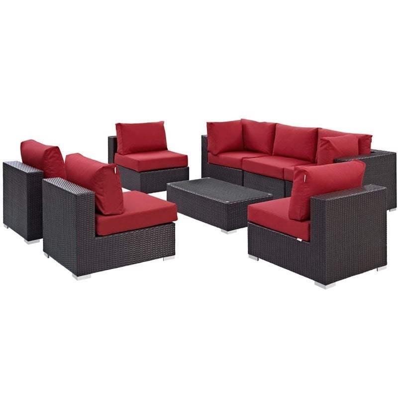 Modway Convene 8-Piece Aluminum & Rattan Patio Sectional Set in Espresso/Red