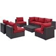 Modway Convene 8-Piece Aluminum & Rattan Patio Sectional Set in Espresso/Red