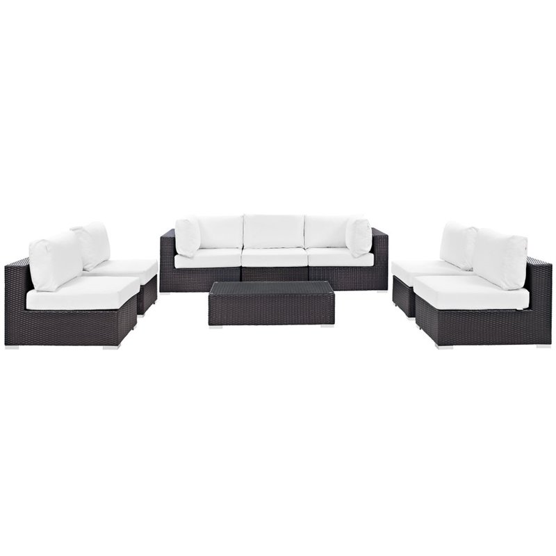 Modway Convene 8-Piece Aluminum & Rattan Patio Sectional Set in Espresso/White