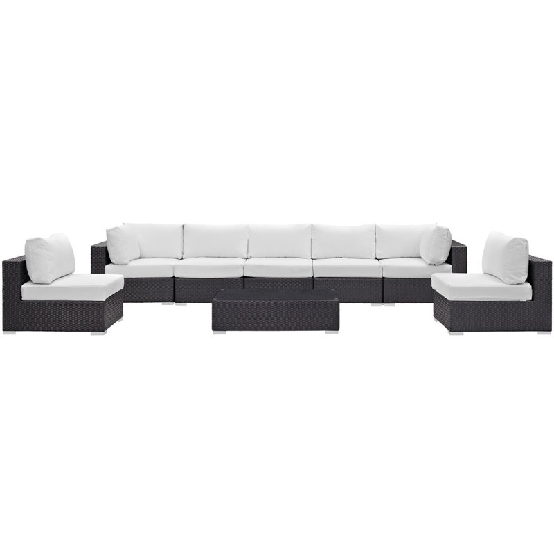 Modway Convene 8-Piece Aluminum & Rattan Patio Sectional Set in Espresso/White