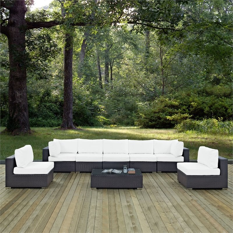 Modway Convene 8-Piece Aluminum & Rattan Patio Sectional Set in Espresso/White