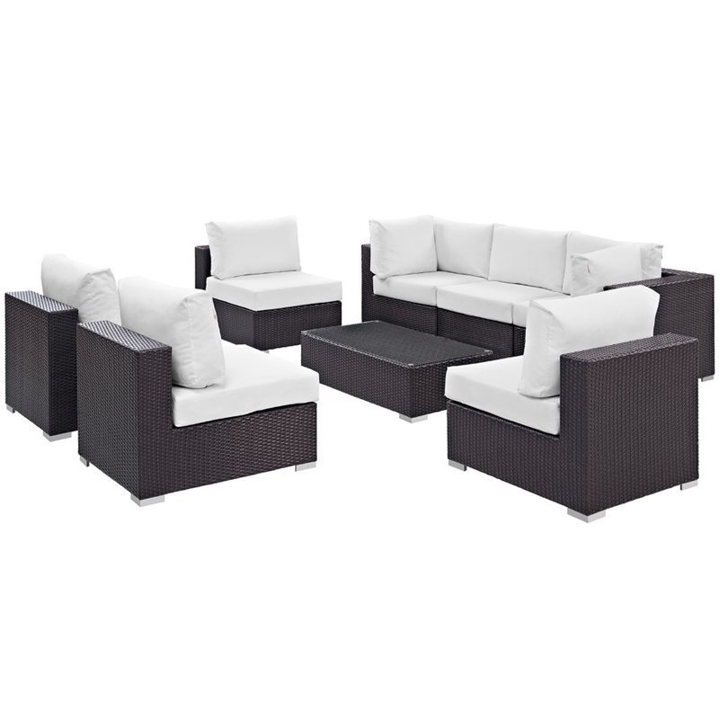 Modway Convene 8-Piece Aluminum & Rattan Patio Sectional Set in Espresso/White