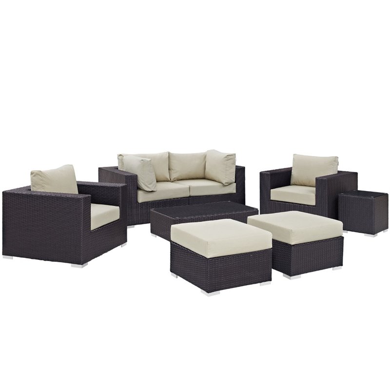 Modway Convene 8-Piece Aluminum and Rattan Patio Sectional Set - Espresso/Beige