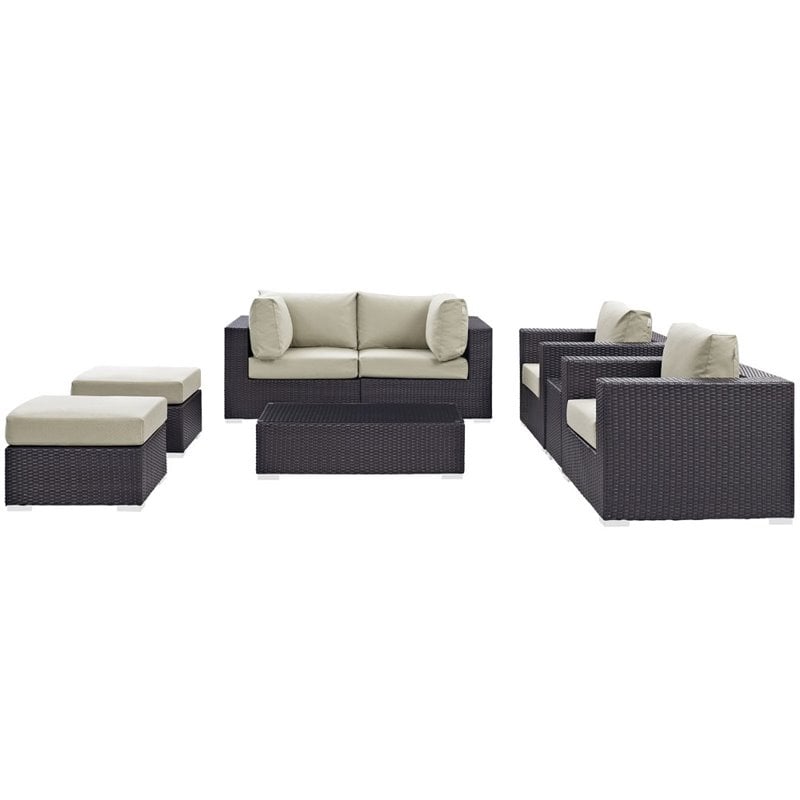 Modway Convene 8-Piece Aluminum and Rattan Patio Sectional Set - Espresso/Beige