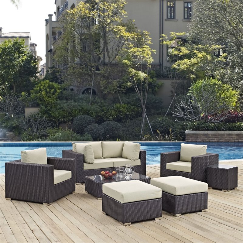 Modway Convene 8-Piece Aluminum and Rattan Patio Sectional Set - Espresso/Beige