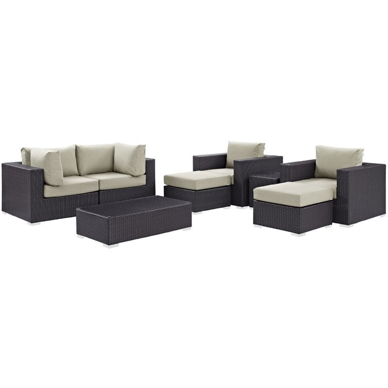 Modway Convene 8-Piece Aluminum and Rattan Patio Sectional Set - Espresso/Beige