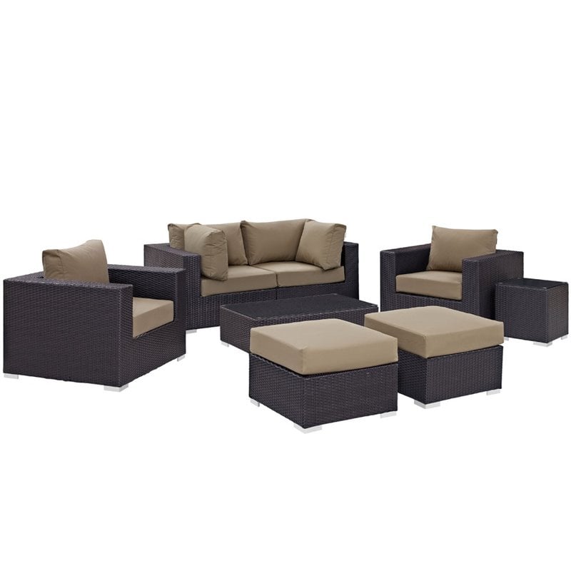 Modway Convene 8-Piece Aluminum and Rattan Patio Sectional Set - Espresso/Mocha