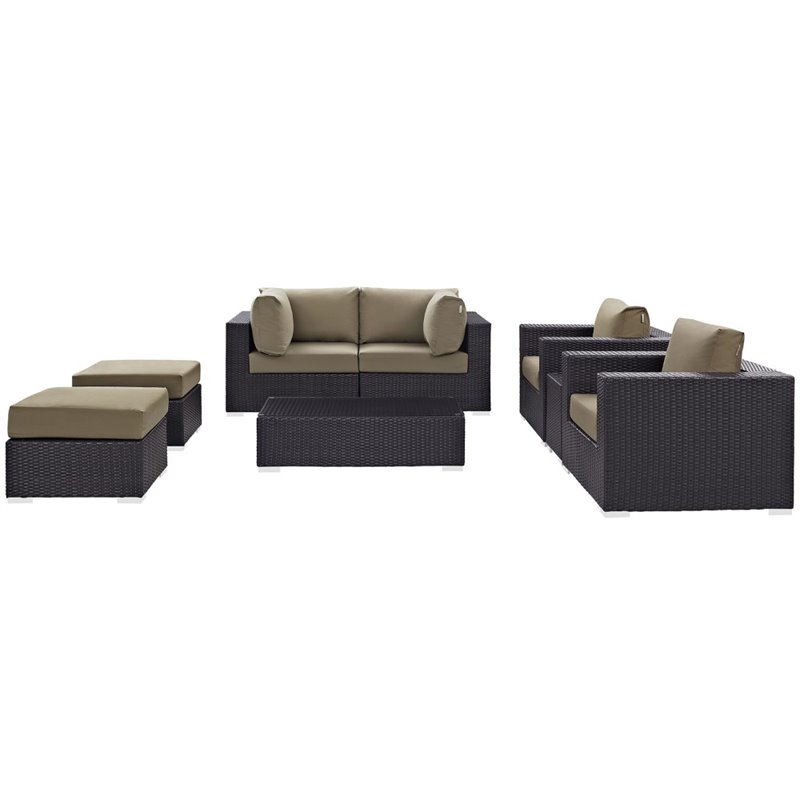 Modway Convene 8-Piece Aluminum and Rattan Patio Sectional Set - Espresso/Mocha