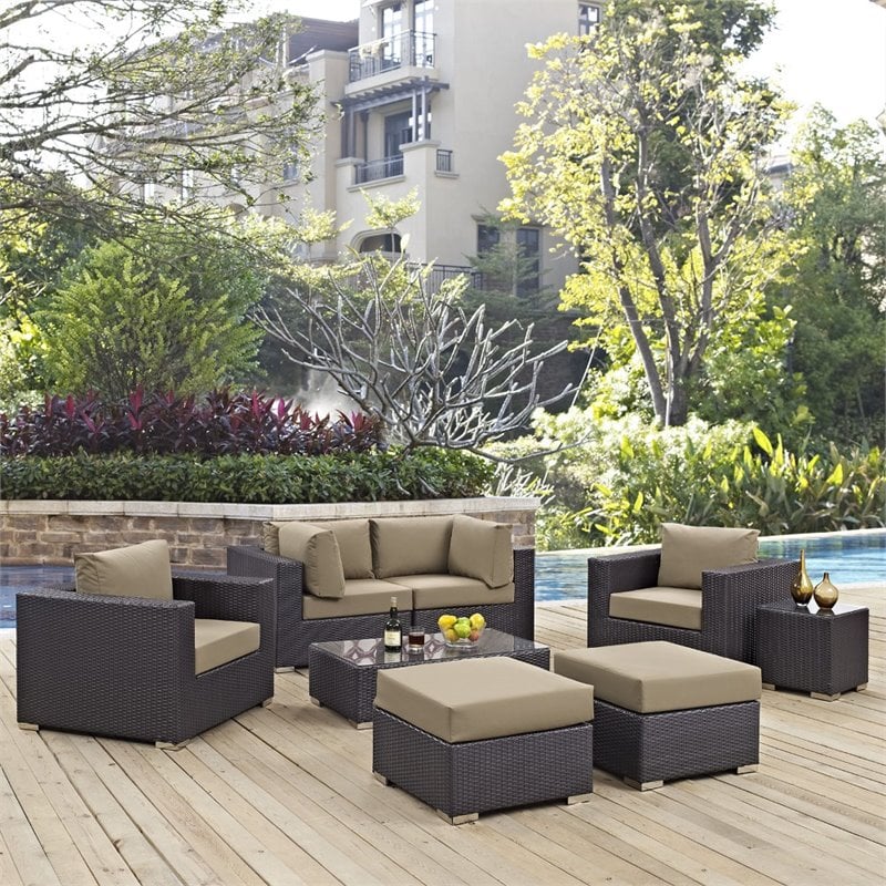 Modway Convene 8-Piece Aluminum and Rattan Patio Sectional Set - Espresso/Mocha
