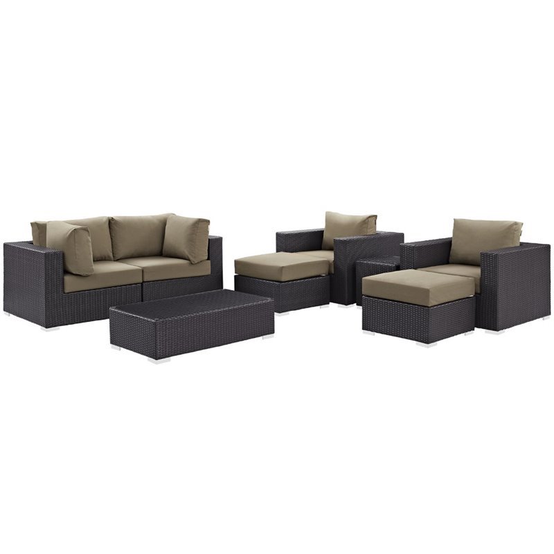 Modway Convene 8-Piece Aluminum and Rattan Patio Sectional Set - Espresso/Mocha