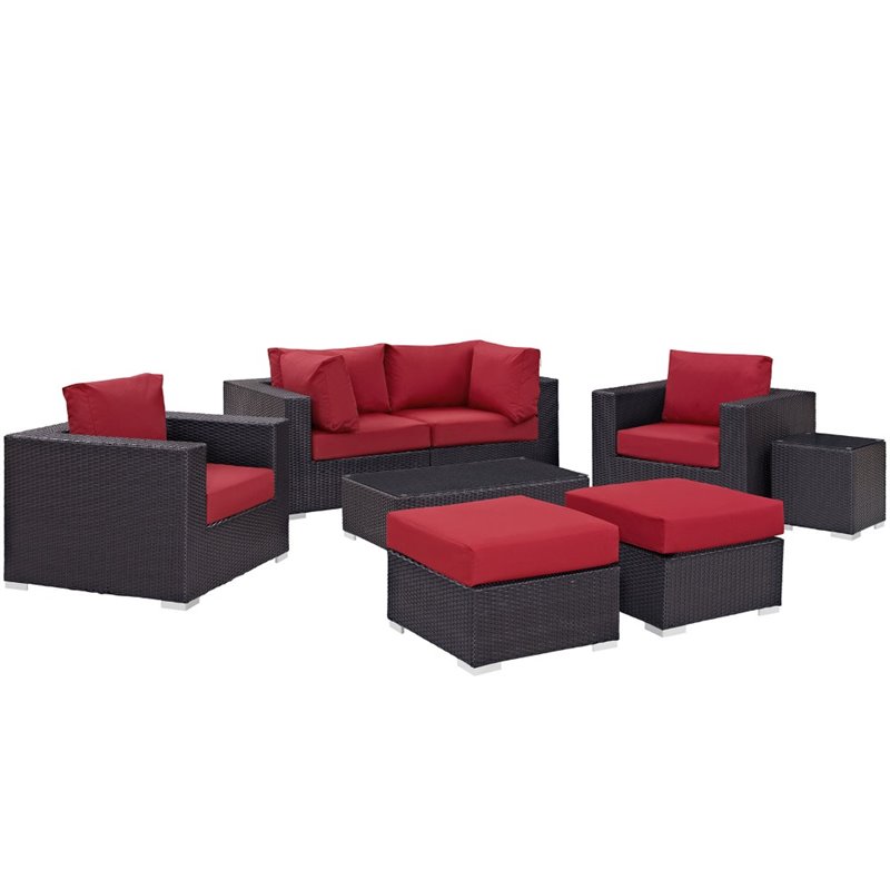 Modway Convene 8-Piece Aluminum and Rattan Patio Sectional Set - Espresso/Red