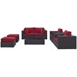 Modway Convene 8-Piece Aluminum and Rattan Patio Sectional Set - Espresso/Red