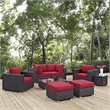 Modway Convene 8-Piece Aluminum and Rattan Patio Sectional Set - Espresso/Red