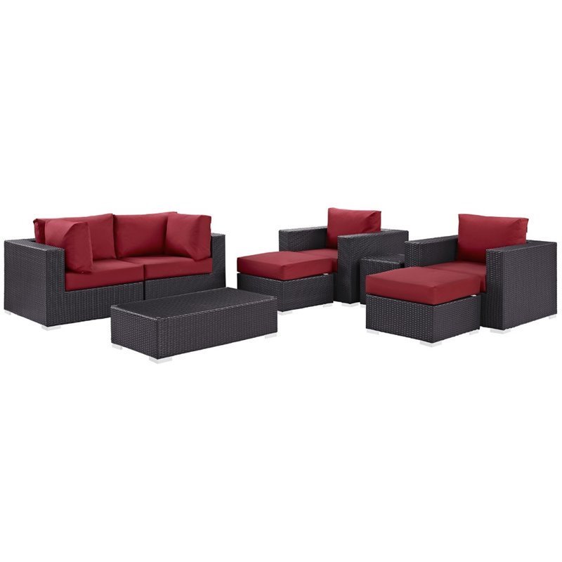 Modway Convene 8-Piece Aluminum and Rattan Patio Sectional Set - Espresso/Red