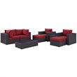 Modway Convene 8-Piece Aluminum and Rattan Patio Sectional Set - Espresso/Red
