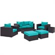 Modway Convene 8-Piece Aluminum Rattan Patio Sectional Set - Espresso/Turquoise