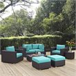 Modway Convene 8-Piece Aluminum Rattan Patio Sectional Set - Espresso/Turquoise