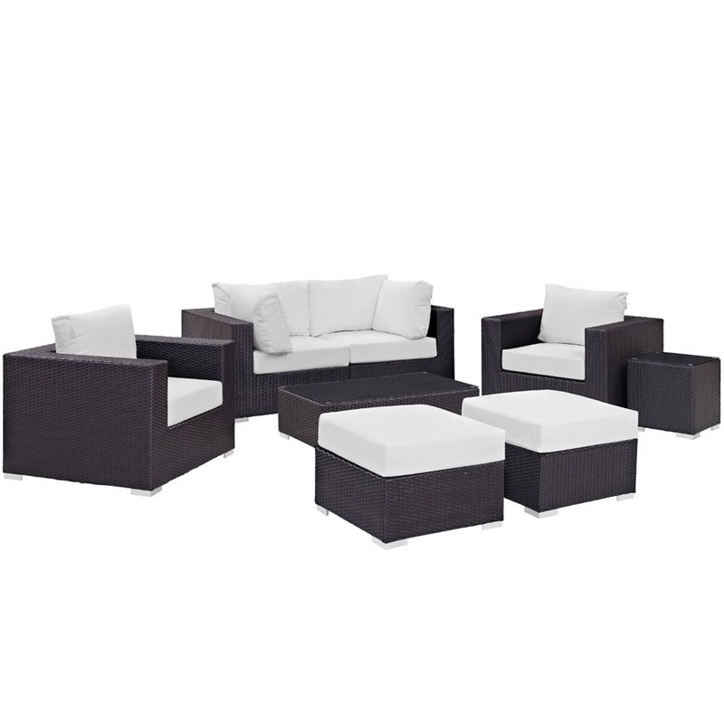 Modway Convene 8-Piece Aluminum and Rattan Patio Sectional Set - Espresso/White