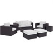 Modway Convene 8-Piece Aluminum and Rattan Patio Sectional Set - Espresso/White