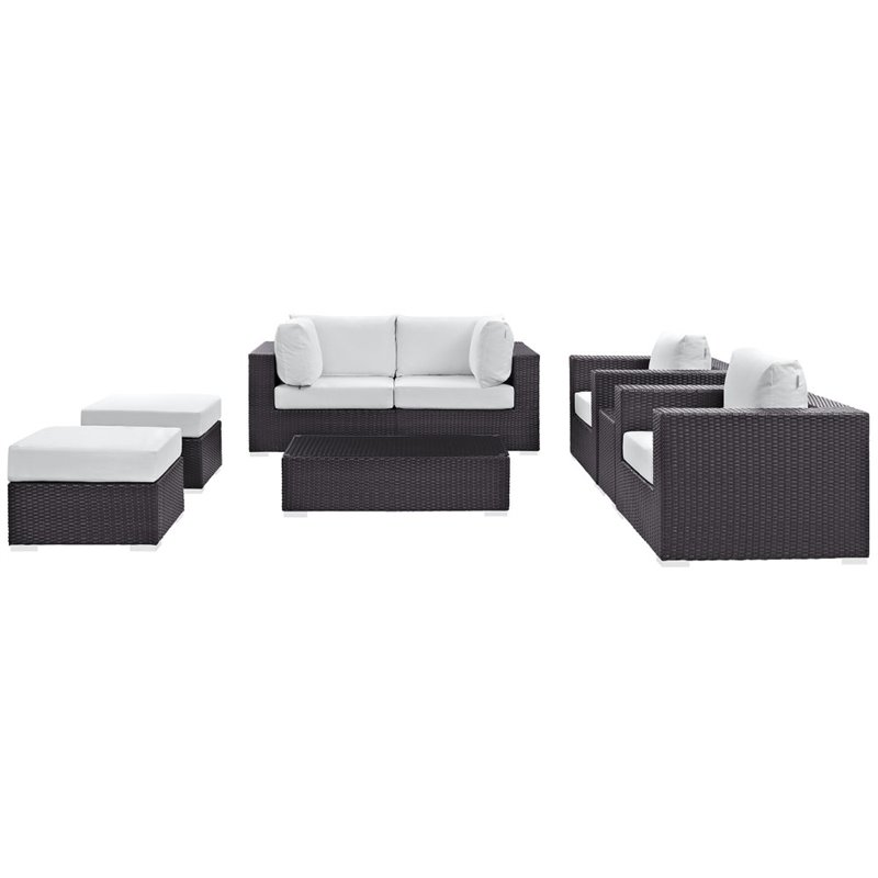Modway Convene 8-Piece Aluminum and Rattan Patio Sectional Set - Espresso/White