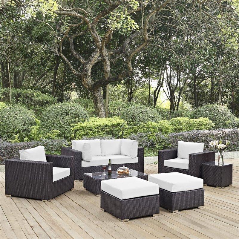 Modway Convene 8-Piece Aluminum and Rattan Patio Sectional Set - Espresso/White