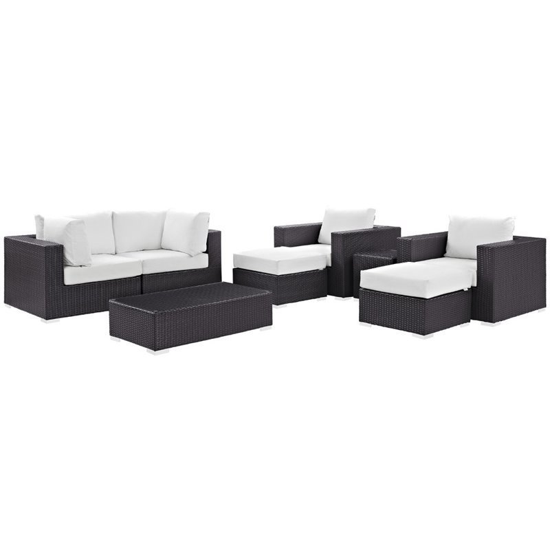 Modway Convene 8-Piece Aluminum and Rattan Patio Sectional Set - Espresso/White