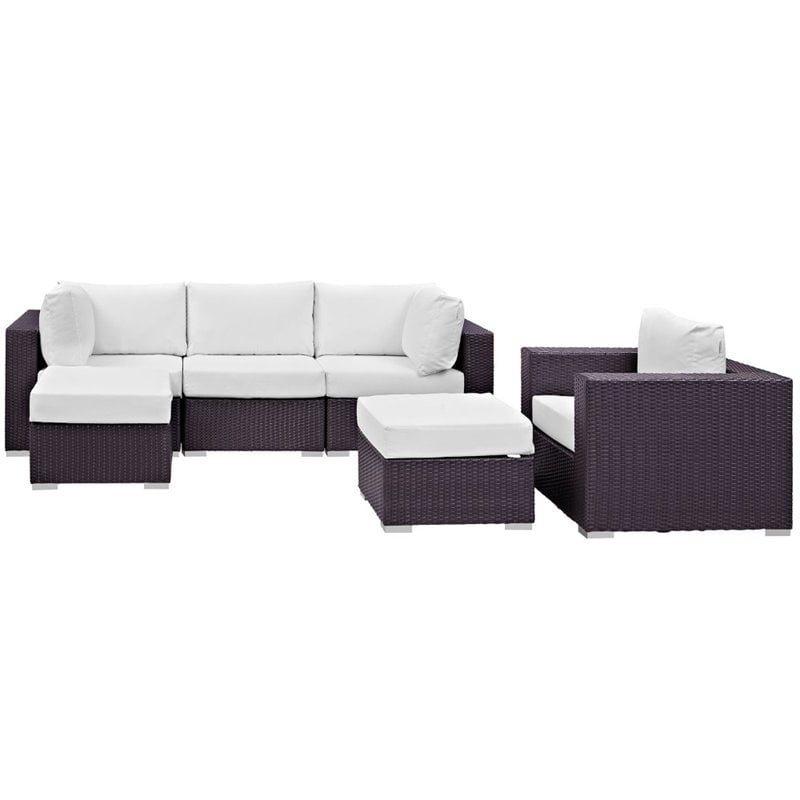 Modway Convene 6-Piece Aluminum and Rattan Patio Sectional Set in Espresso/White