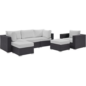Modway Convene 6-Piece Aluminum and Rattan Patio Sectional Set in Espresso/White