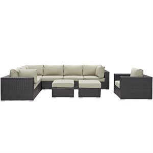 Modway Convene 9-Piece Aluminum and Rattan Patio Sectional Set in Espresso/Beige