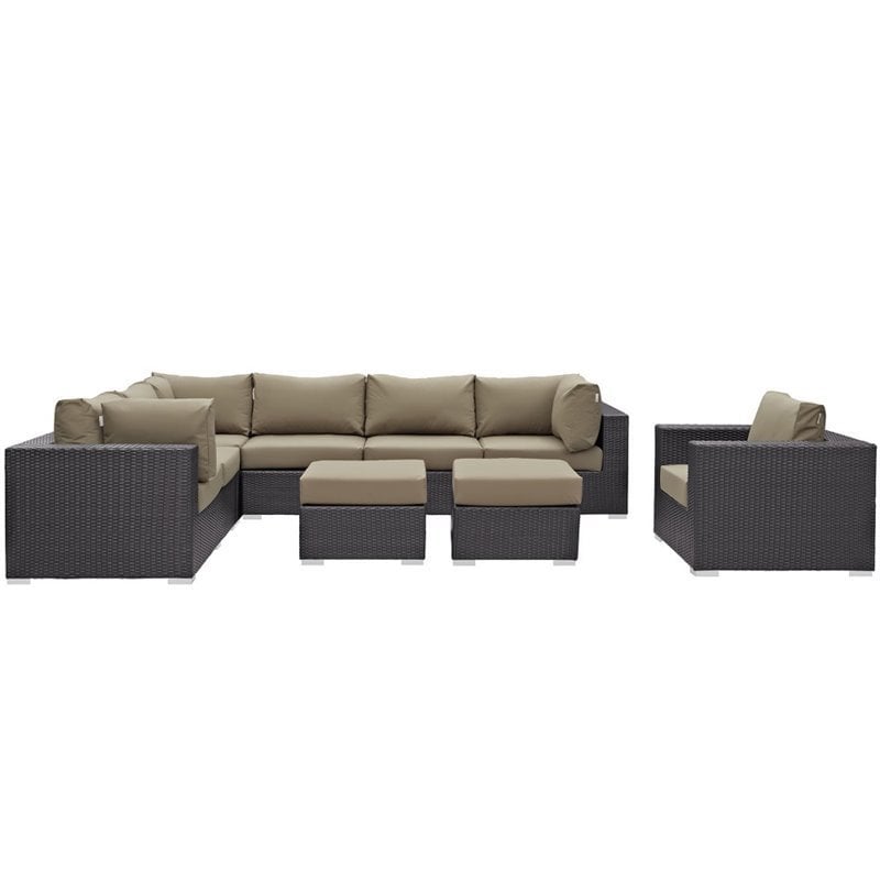 Modway Convene 9-Piece Aluminum and Rattan Patio Sectional Set in Espresso/Mocha
