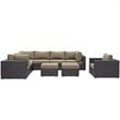 Modway Convene 9-Piece Aluminum and Rattan Patio Sectional Set in Espresso/Mocha