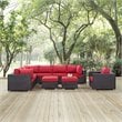Modway Convene 9-Piece Aluminum and Rattan Patio Sectional Set in Espresso/Red