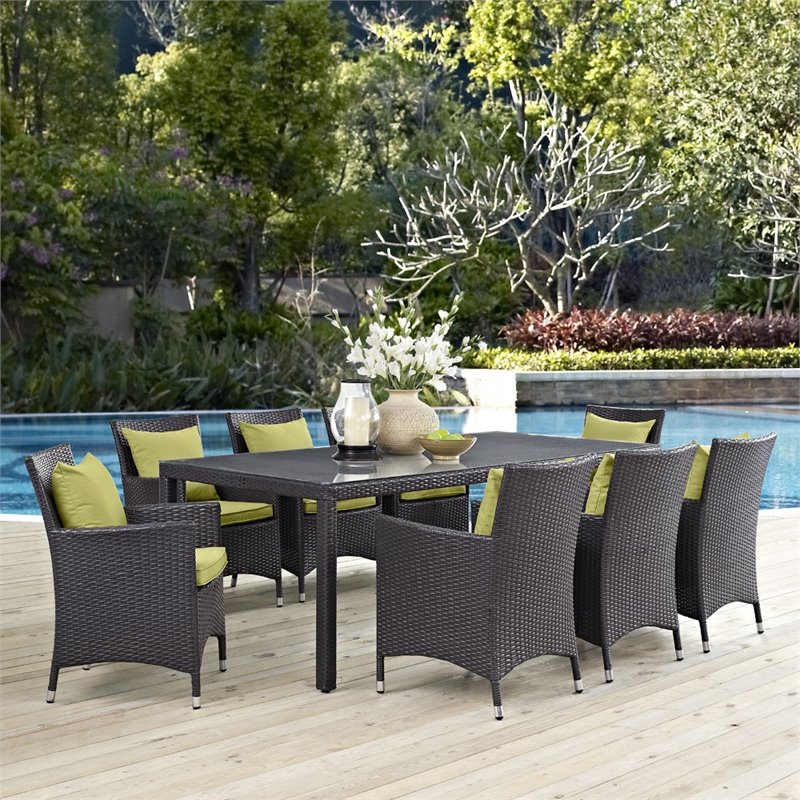 Modway Convene 9-Piece Aluminum and Rattan Patio Dining Set in Espresso/Peridot
