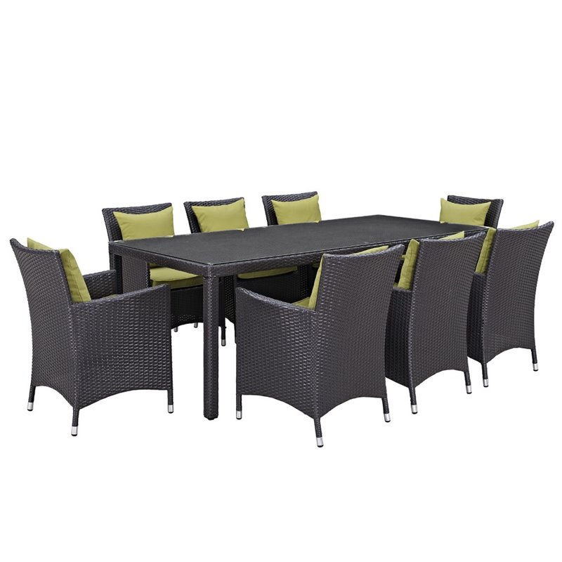 Modway Convene 9-Piece Aluminum and Rattan Patio Dining Set in Espresso/Peridot
