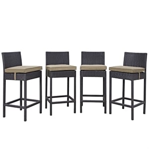 Modway Convene 4-Piece Aluminum and Rattan Patio Bar Stool Set in Espresso/Beige