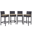 Modway Convene 4-Piece Aluminum and Rattan Patio Bar Stool Set in Espresso/Beige